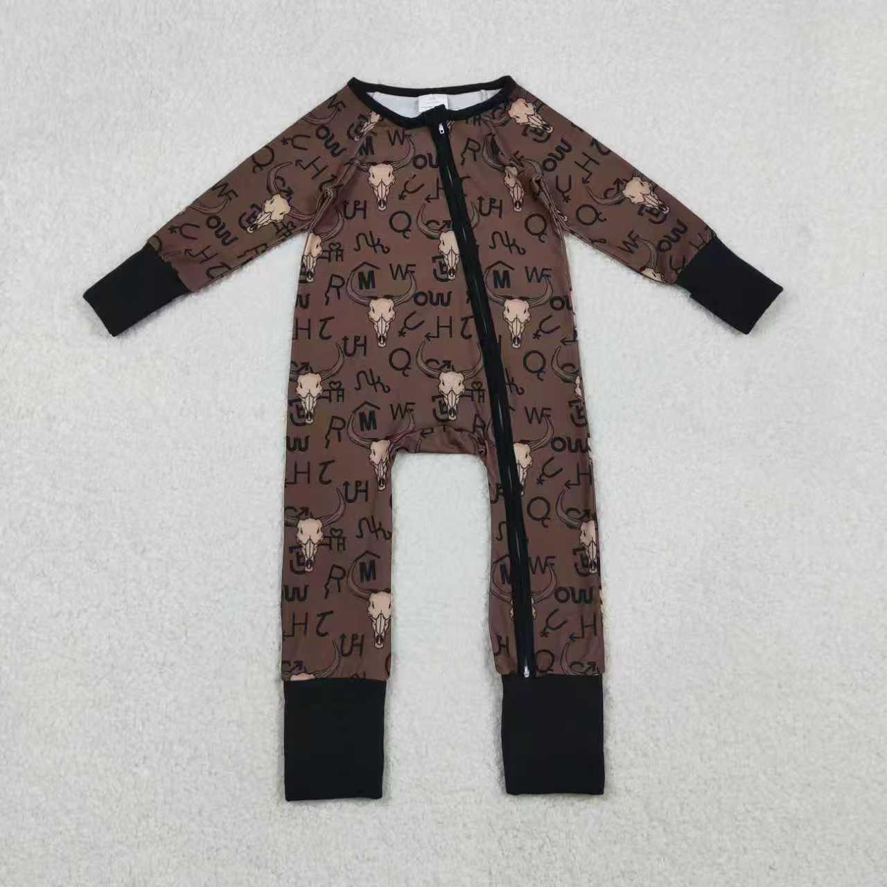 Sibling Kids Boy Long Sleeves Western Cow Aztec Zipper Footie Romper Pockets Hoodie Shirt RTS