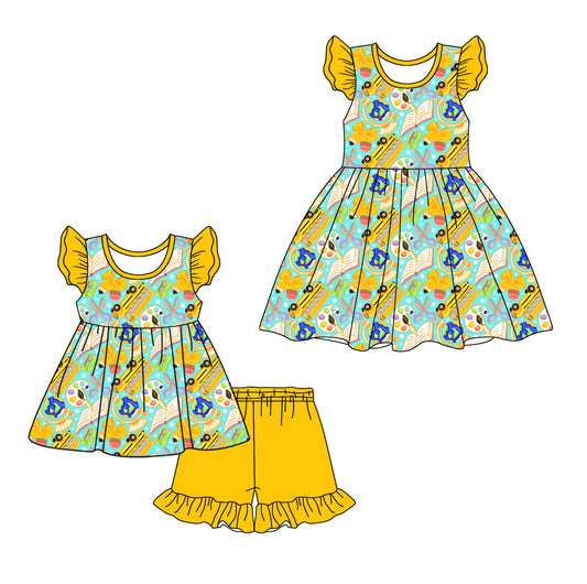 ( Moq 5 Each Style ) Sibling Baby Girls Kids Back to School Pencil Bows Back to School Dress Set Clothes