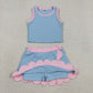 Baby Girls Kids Blue Tops Scallop Skirt Shorts Yoga Active Set Summer Clothes RTS