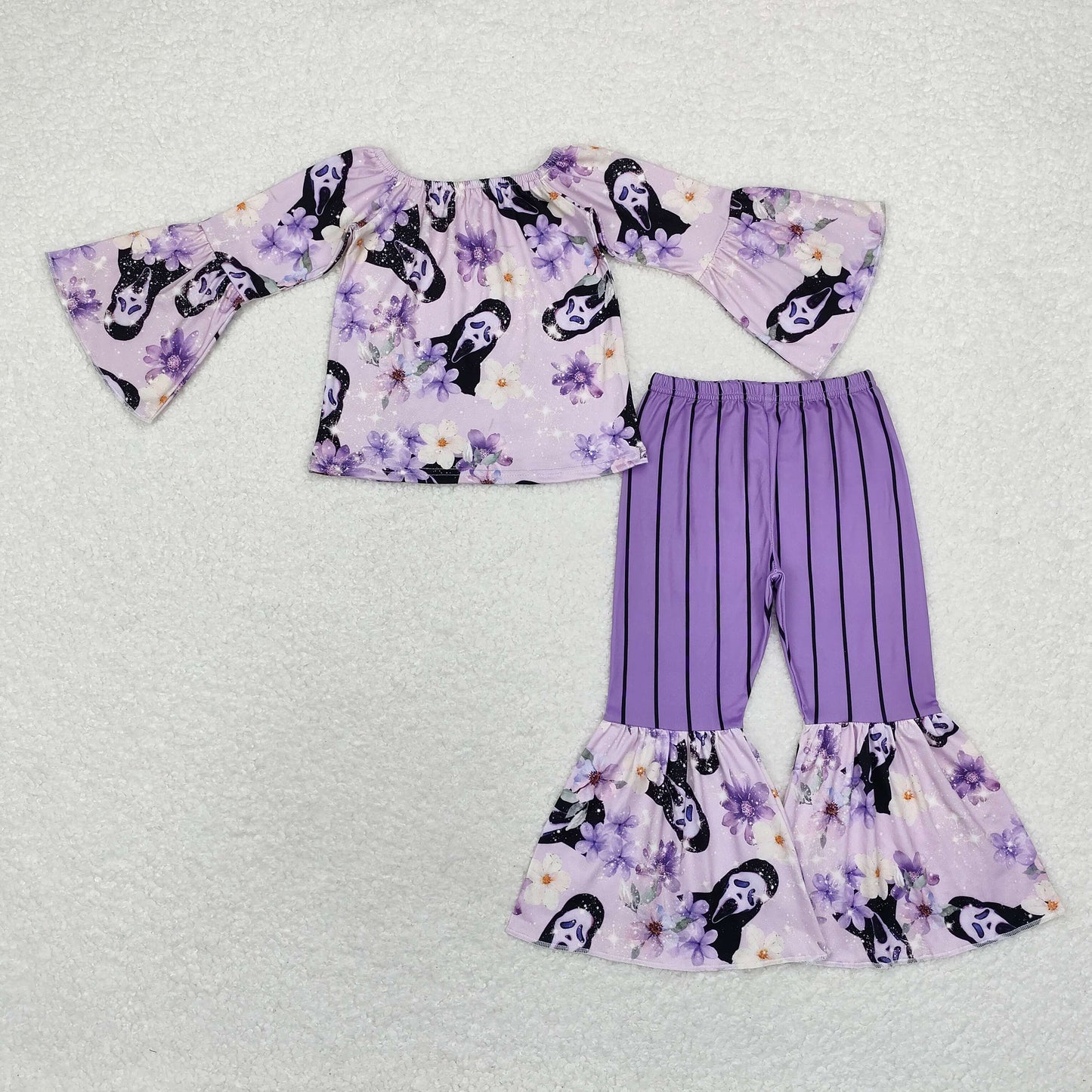 Baby Girl Long Sleeves Halloween Ghost Shirt Purple Bell Pants Set