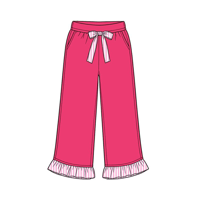 ( Moq 5 ) Baby Girls Kids Pockets Bows Pants Bottoms Pink Clothes