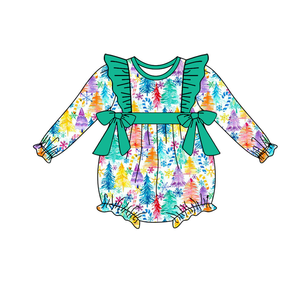 Baby Girl Christmas Colorful Tree Bows Romper