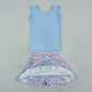 Baby Girls Kids Blue Tops Pockets Scallop Skirt Shorts Yoga Clothes Summer Set RTS