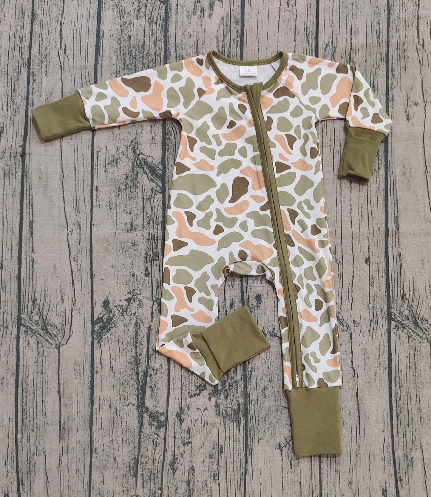( No moq ) Preorder Baby Boy Infant Long Sleeves Camo Zipper Pajamas Romper