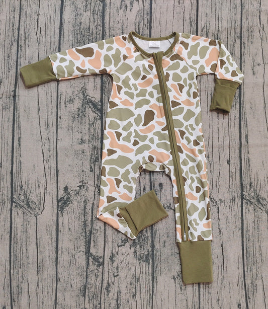 ( No moq ) Preorder Baby Boy Infant Long Sleeves Camo Zipper Pajamas Romper