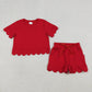 Baby Girls Kids Short Sleeves Red Shirt Scallop Shorts Summer Clothes Set RTS