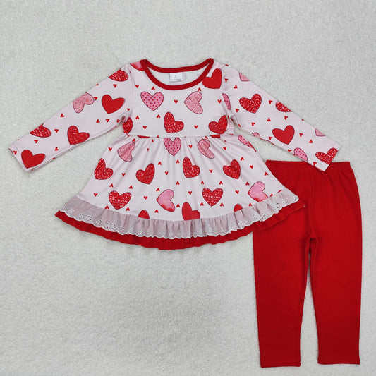 RTS Baby Girl Long Sleeves Valentines Hearts Tunic Red Legging Clothes Set