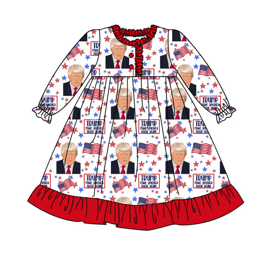 Baby Girl Long Sleeve Flag Knee Length Gowns Dress Moq 5