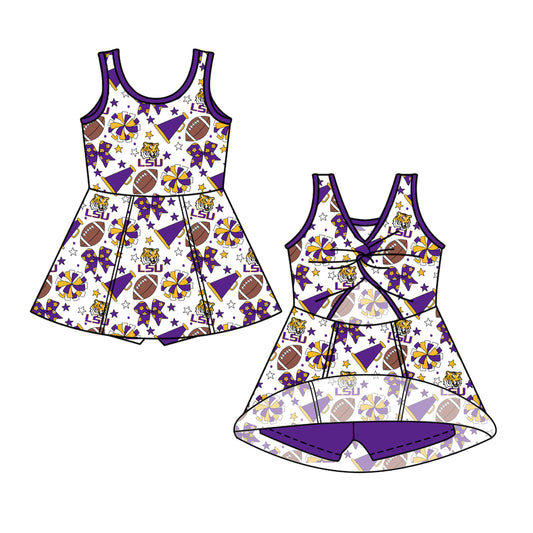 ( Moq 5 ) Baby Girls Toddler Sleeveless Tigers Bows Cheer Football Shorts Ruffle Dress Team Clothes