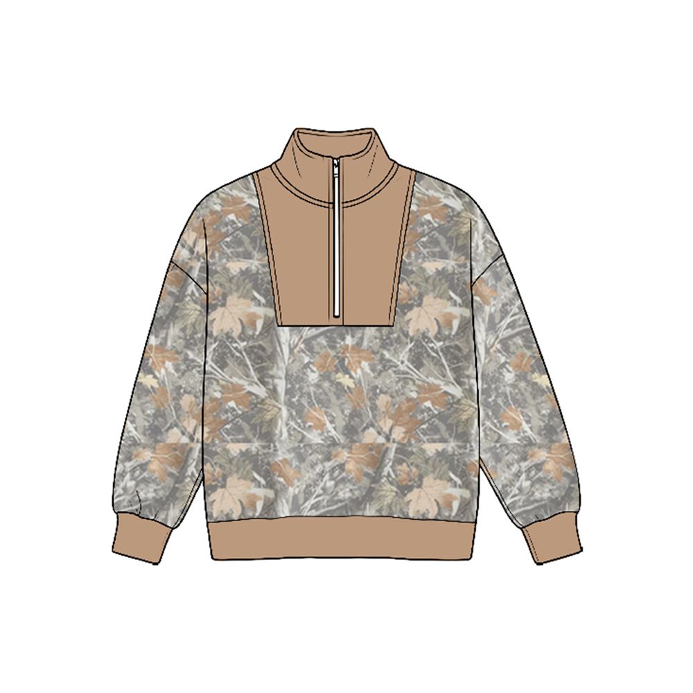 ( Moq 5 ) Preorder Baby Boys Kids Leaves Long Sleeves Half Zip Shirt Pullover Tops
