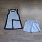 ( No moq ) Preorder Baby Girls Kids Sleeveless Built-in Shorts Blue Dress Clothes