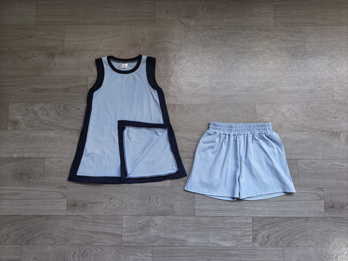 ( No moq ) Preorder Baby Girls Kids Sleeveless Built-in Shorts Blue Dress Clothes