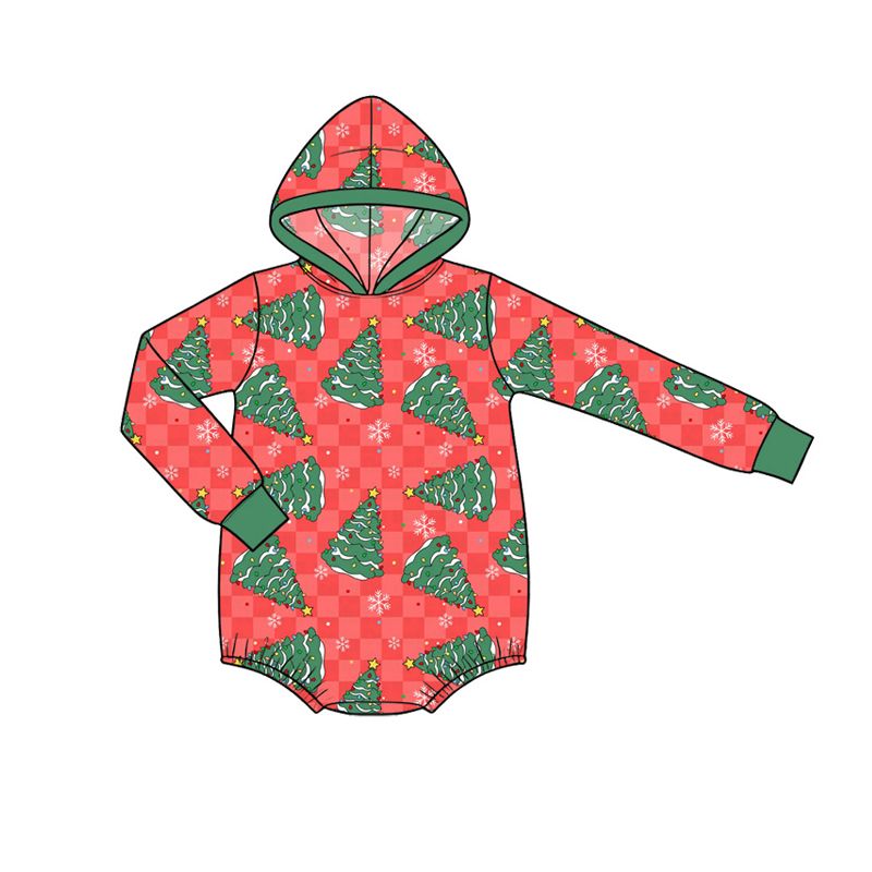 ( Moq 5 ) Preorder Baby Kids Infant Long Sleeves Tree Checked Christmas Hoodie Romper Clothes