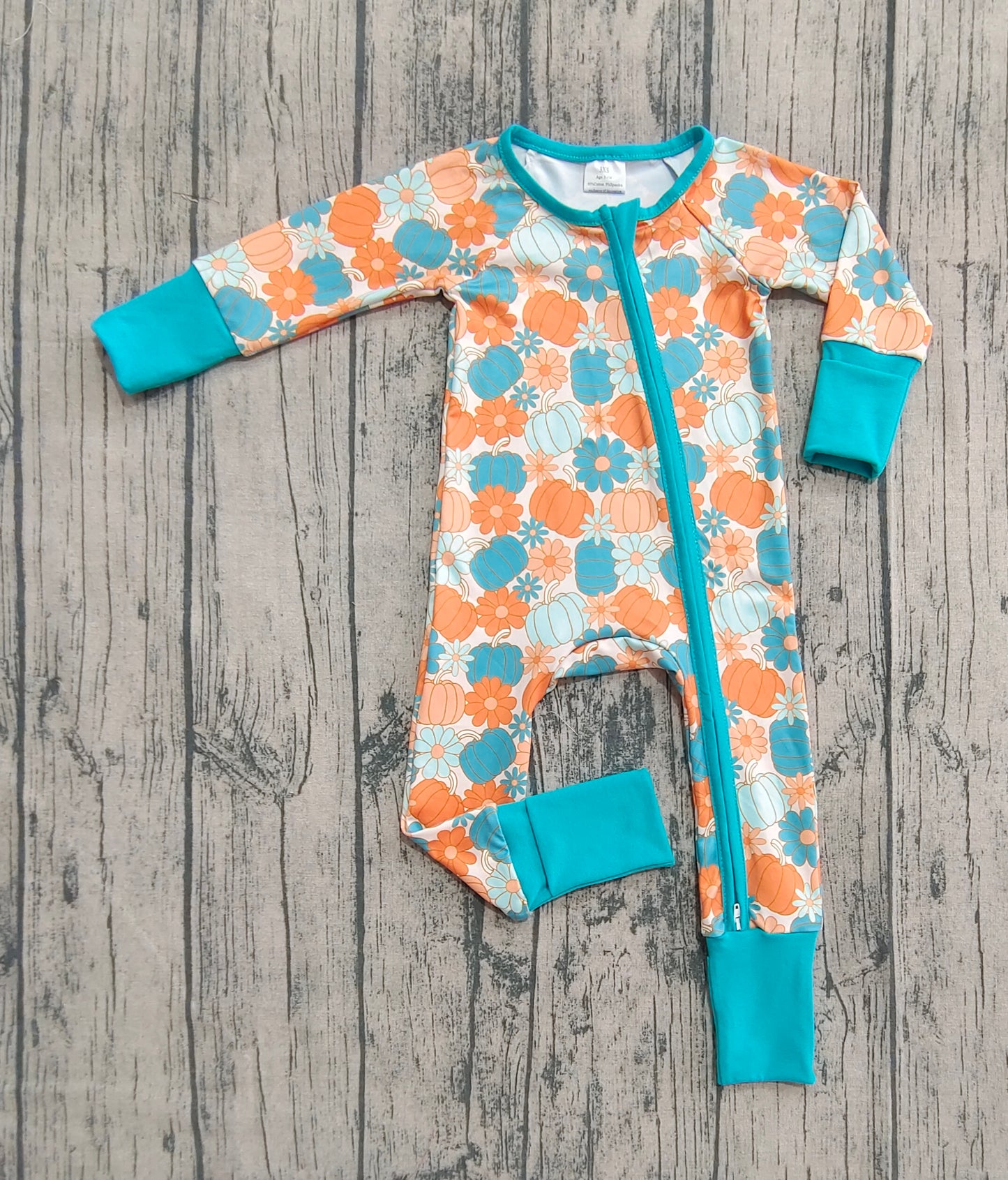 Baby Girl Long Sleeves Pumpkins Flower Zipper Fall Romper RTS