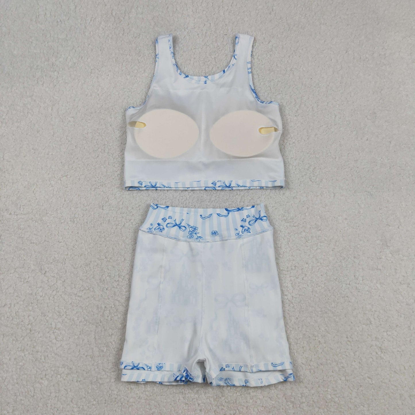 Baby Girls Sleeveless Castles Blue Bows Tops Skirt Shorts Yoga Active Clothes Set RTS