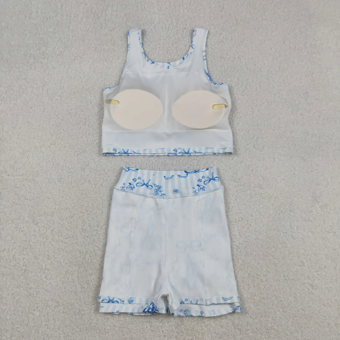 Baby Girls Kids Sleeveless Castles Blue Bows Flower Sibling Yoga Active Skort Dress Set RTS