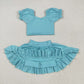 Baby Girl Light Blue Shirt Tops Skirt Yoga Active Wear Clothes Set RTS