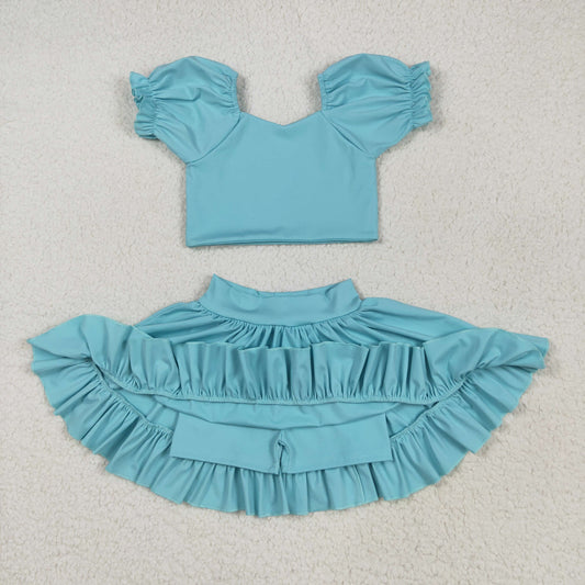 Baby Girl Light Blue Shirt Tops Skirt Yoga Active Wear Clothes Set RTS