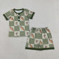 Baby Boys Kids Short Sleeves Fish Plaid Buttons Shirt Shorts Pajamas Set RTS