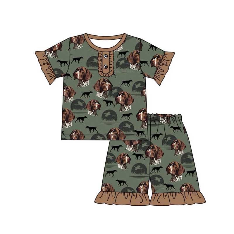 Baby Girl Short Sleeves Dogs Shirt Shorts Pajamas Hunting Set Moq 5