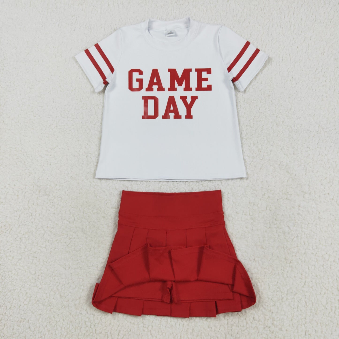 Baby Girl Short Sleeves Game Day Shirt Red Yoga Active Skort Team Cheer Set RTS
