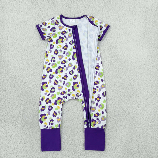 Baby Girls Infant Leopard Mardi Gras Footie Sleeper Zipper Romper Clothes RTS