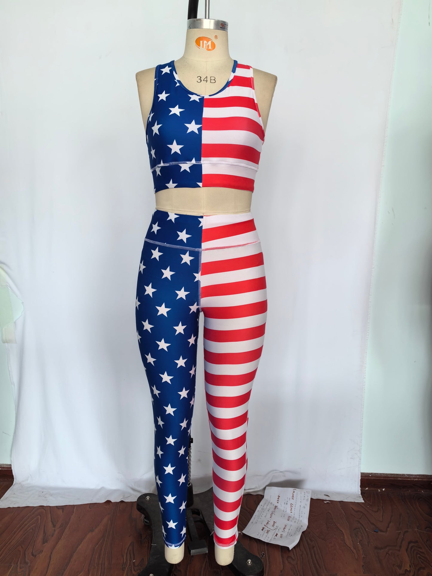 Adult Women Stars Vest Tops Pants Yoga Sports July 4th Set