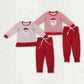 Sibling Baby Boys Girls Long Sleeves Embroidery Santa Shirt Pockets Red Pants Christmas Sets RTS