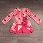 ( No moq ) Preorder Baby Girls Kids Hearts Plaid Bows Valentine Scallop Dress Yoga Active Clothes