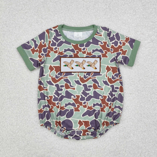 Baby Boy Short Sleeves Embroidery Duck Camo Summer Bubble Romper