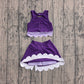 ( No moq ) Preorder Baby Girls Kids Scallop Shirt Purple Plaid Bows Skirt Shorts Set Yoga Active Clothes