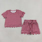 Sibling Baby Girls Kids Short Sleeves Plaid Shirts Scallop Shorts Sets Summer Clothes RTS