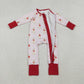 Baby Infant Girls Dogs Hearts Plaid Valentine's Day Zipper Footie Sleeper Romper RTS