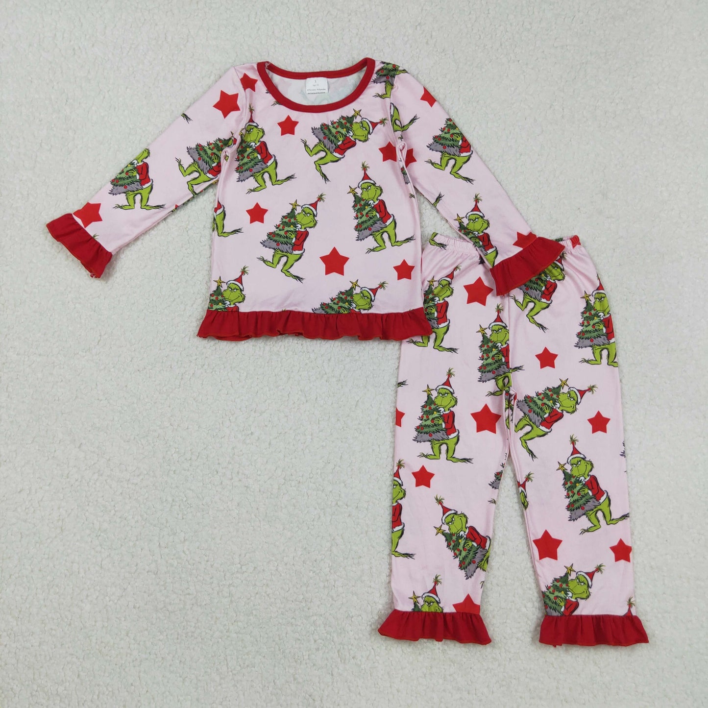Baby Girl Long Sleeves Green Face Stars Shirt Pants Christmas Pajamas Set RTS