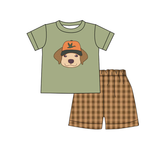 Baby Boy Duck Dog Hunting Short Sleeves Shirt Plaid Shorts Clothes Set Moq 5