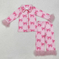 Girls Kids Fur Long Sleeves Buttons Shirt Pants Sibling Sister Pajamas Clothes Set RTS