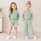 Sibling Baby Girls Kids Long Sleeves Shirts Pockets Shorts Pants Cotton Green Sets Clothes RTS