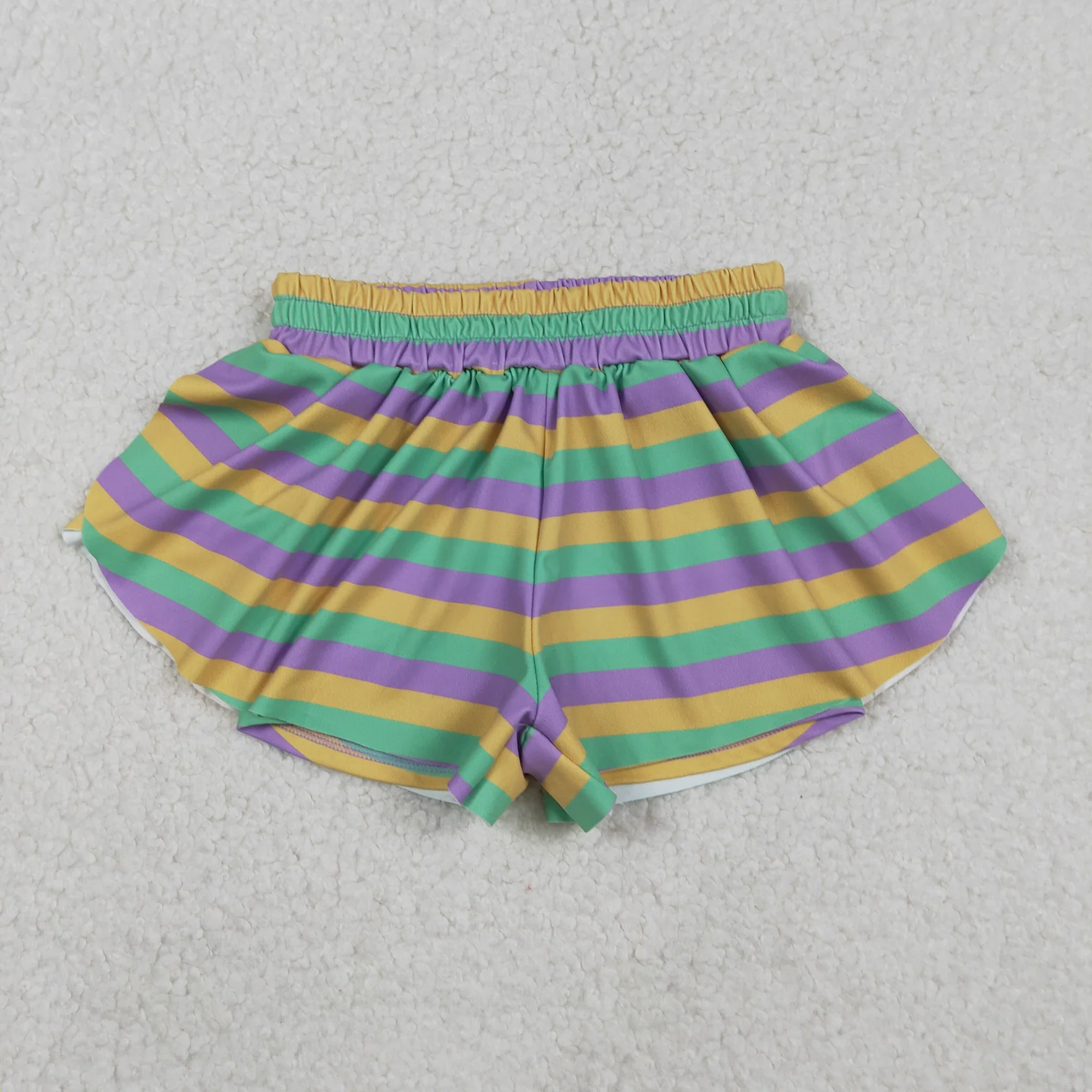 Sibling Baby Girls Adult Women Mardi Gras Stripes Yoga Active Ruffle Shorts Bottom RTS