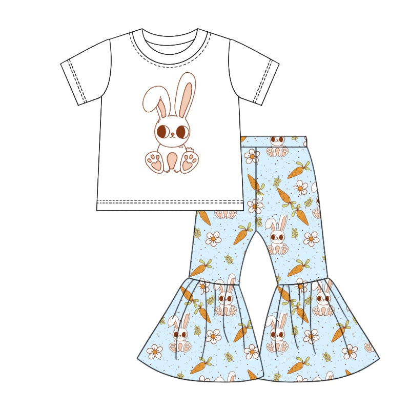 Baby Girl Short Sleeves Easter White Rabbit Shirt Bell Pants Clothes Set Moq 5