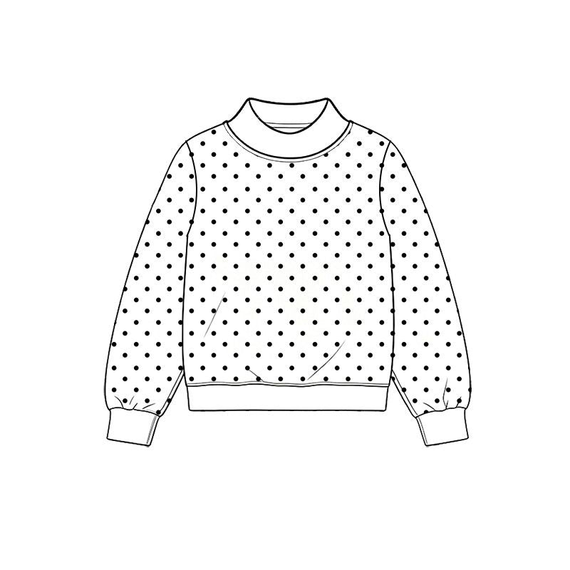 ( Moq 5 ) Preorder Baby Girls Kids Long Sleeves Dots White Shirt Mock Neck Clothes