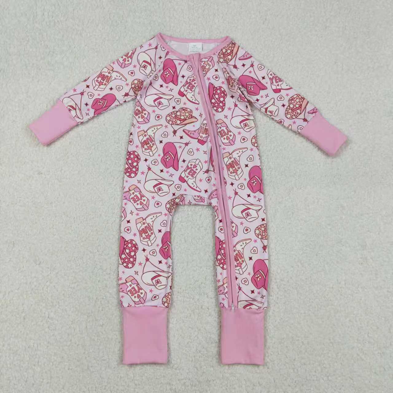 Sibling Baby Girls Long Sleeves Hats Boots Hearts Valentine Pink Zipper Footie Romper Pajamas Set RTS