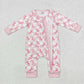 Baby Girl Long Sleeves Pink Checkered Bows Zipper Bamboo Romper