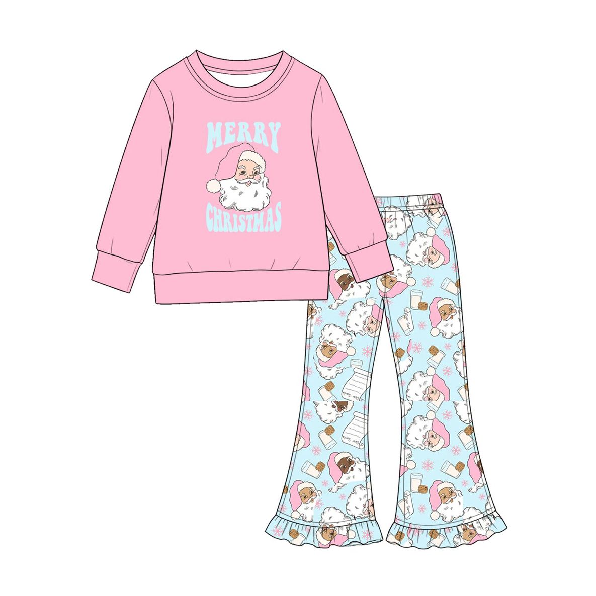 ( Moq 5 ) Preorder Baby Girls Kids Long Sleeves Happy Christmas Shirt Bell Pants Set Clothes