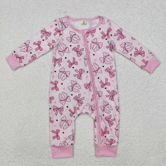 Baby Girl Long Sleeves Bows Hearts Zipper Romper