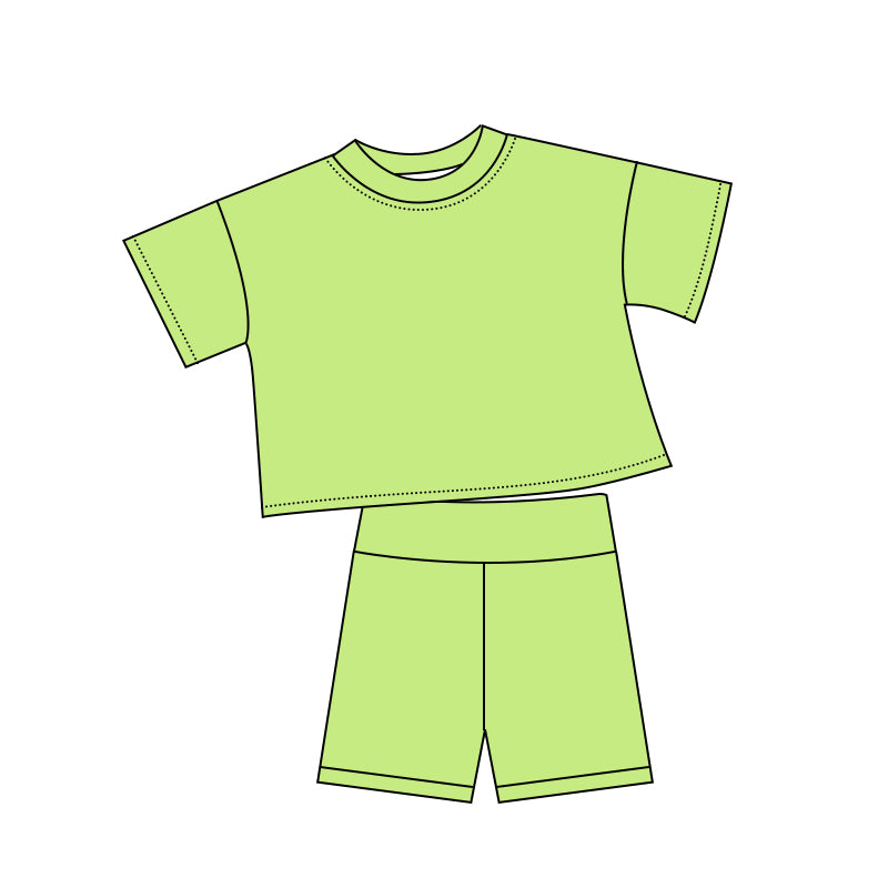 ( Moq 5 ) Preorder Baby Kids Toddler Short Sleeves Shirt Green Shorts Summer Cotton Set