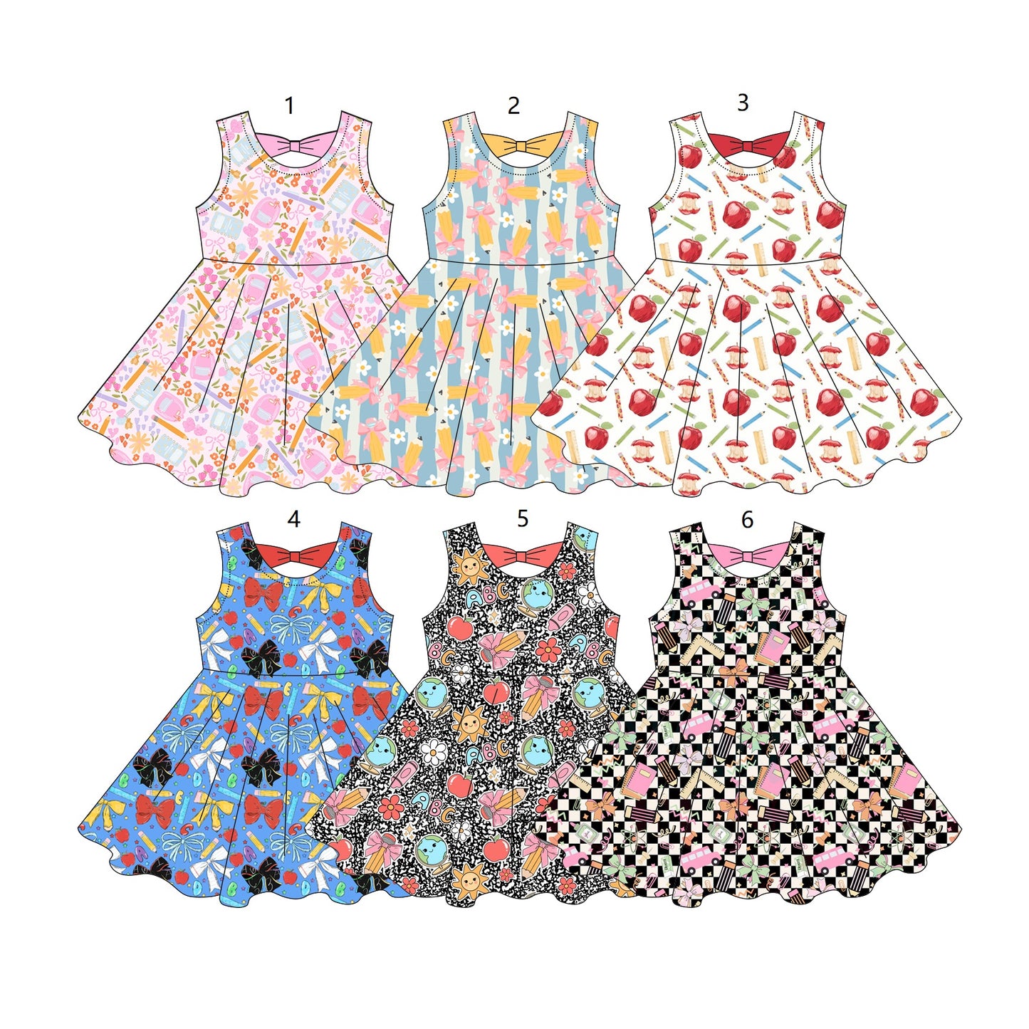 ( Moq 5 Each Style ) Sibling Baby Girls Kids Pencil Bows Back to School Knee Length Dresses