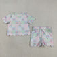 Baby Girls Kids Short Sleeves Flower Plaid Shirt Scallop Shorts Clothes Set RTS