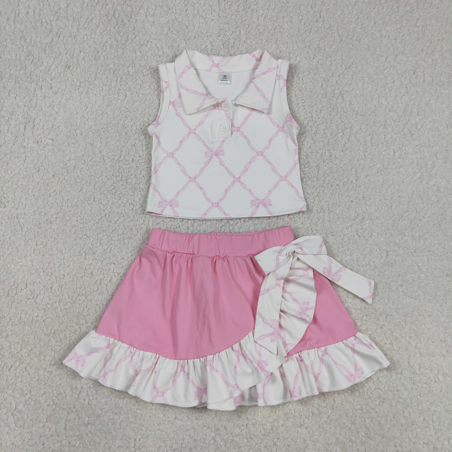 Sibling Baby Girls Bows Buttons Tops Ruffle Pink Skirts Shorts Yoga Active Clothes Sets RTS