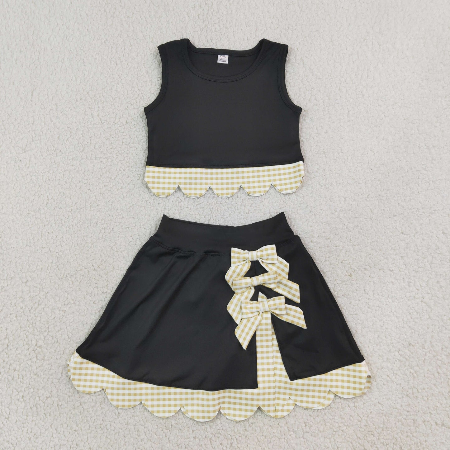 Baby Girls Kids Scallop Black Shirt Bows Skirt Shorts Set Yoga Active Clothes RTS
