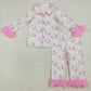 Baby Girl Pink Fur Long Sleeves Santa Buttons Shirt Pants Pajamas Christmas Set RTS